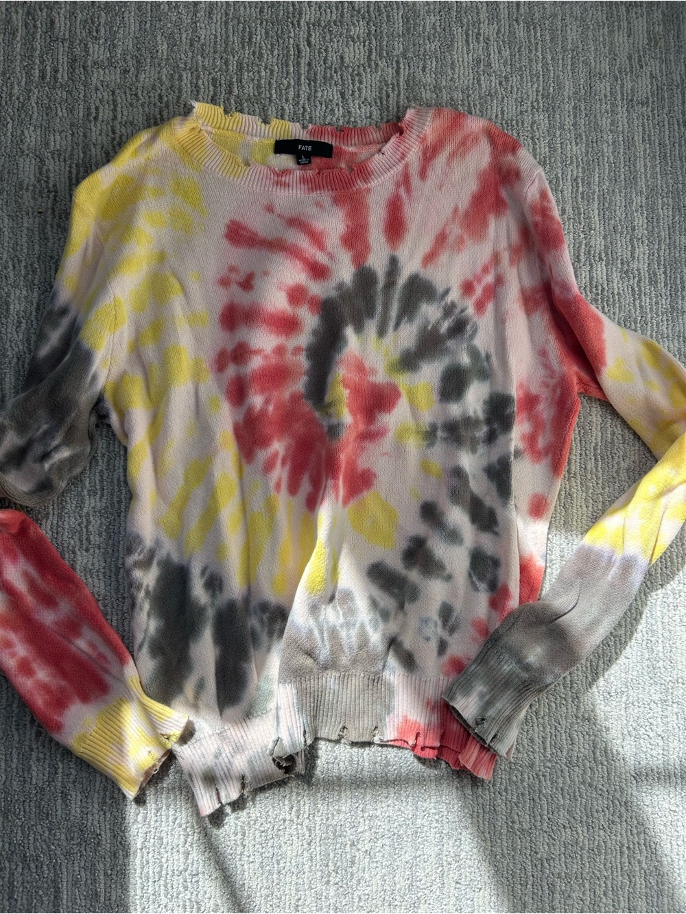 Fate Tie-Dye Crewneck Sweatshirt in Pink, Yellow & Gray